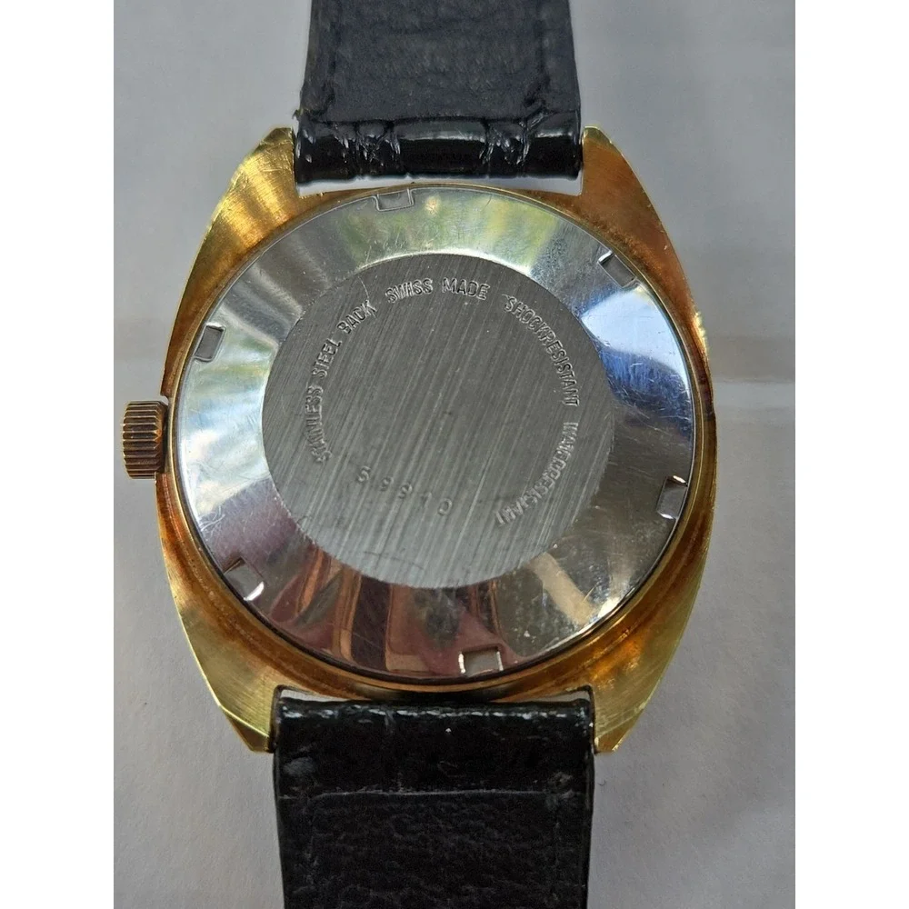 Bucherer Mens Watch. Plaque Ten Micron Gold, Automatic,Date,Leather Band.